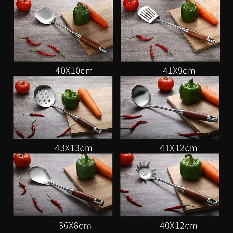 304 Stainless Steel Wooden Handle Kitchenware Kitchen Equipment, Style: Rice Spoon