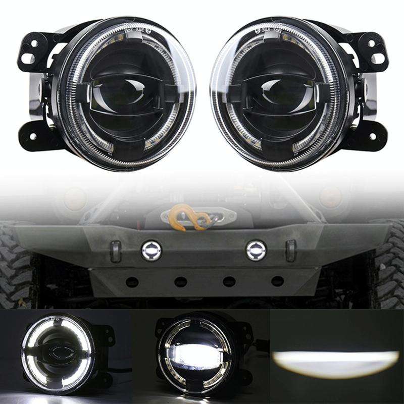 2 PCS 4 inch Car LED Angel Eyes Spotlight Modified Fog Lights for Jeep Wrangler / Dodge / Chrysle...