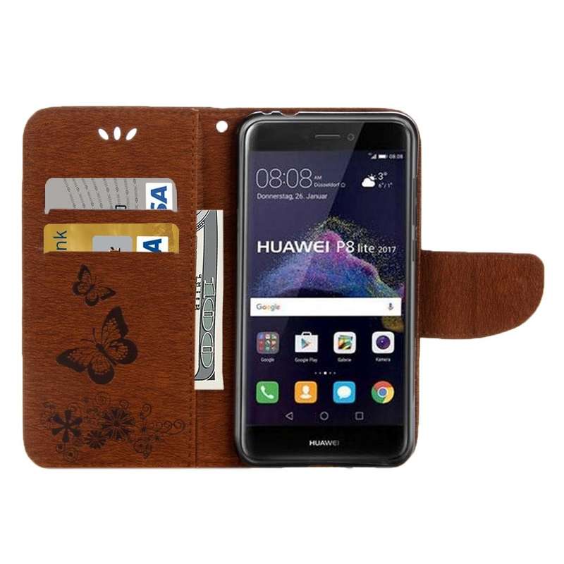 For Huawei P8 Lite (2017) Butterflies Embossing Horizontal Flip Leather Case with Holder & Card S...