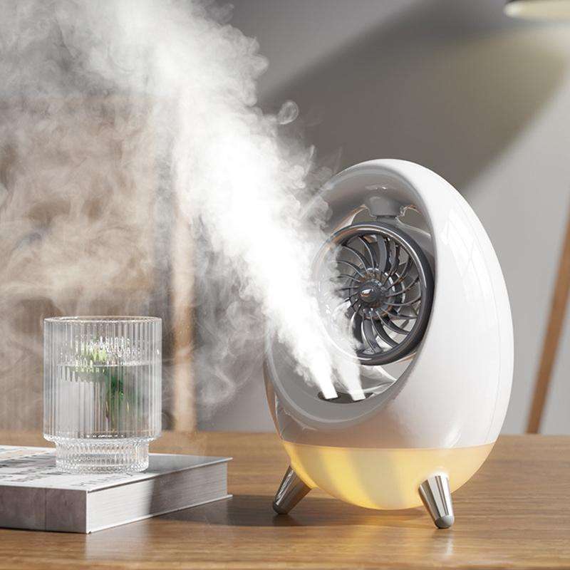 USB Quiet Double Spray Water Cold Fan Portable Desktop Fan(White+Silver)