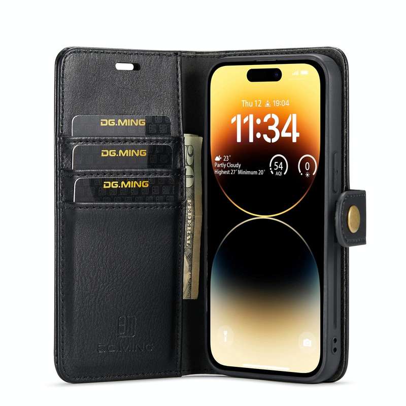 For iPhone 14 Pro Max DG.MING Crazy Horse Texture Detachable Magnetic Leather Case(Black)