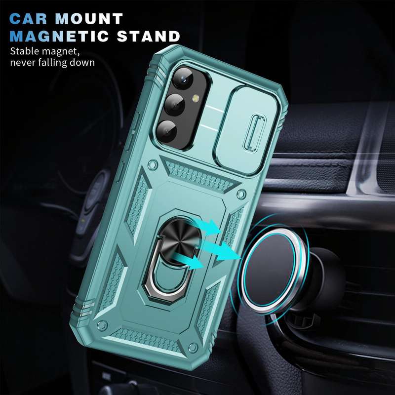 For Samsung Galaxy A34 Sliding Camshield TPU + PC Phone Case with Holder(Green)