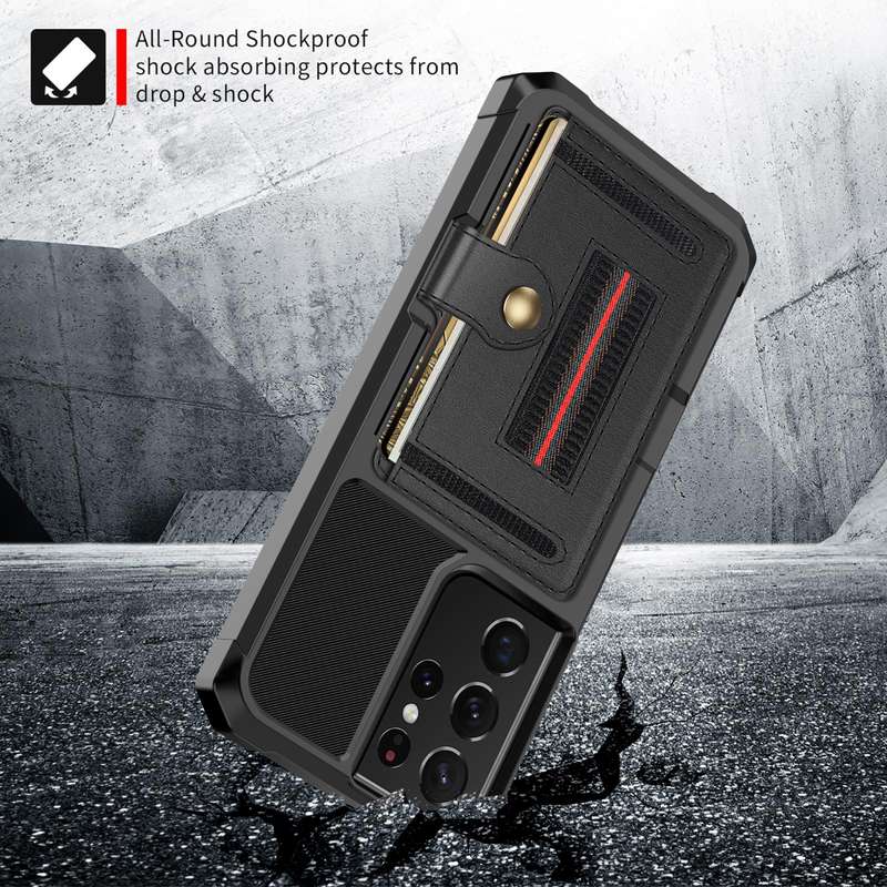 For Samsung Galaxy S21 Ultra 5G ZM06 Card Bag TPU + Leather Phone Case(Black)