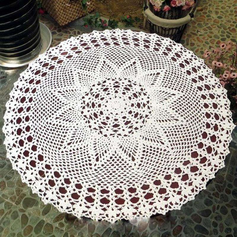 Exquisite Handmade Crochet Hook Flower Garden Mori Cotton Lace Openwork Woven Round Tablecloth, S...