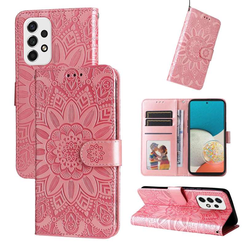 For Samsung Galaxy A53 5G Embossed Sunflower Leather Phone Case(Pink)