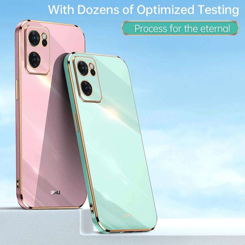For OPPO Reno7 Global XINLI Straight 6D Plating Gold Edge TPU Phone Case(Cherry Purple)