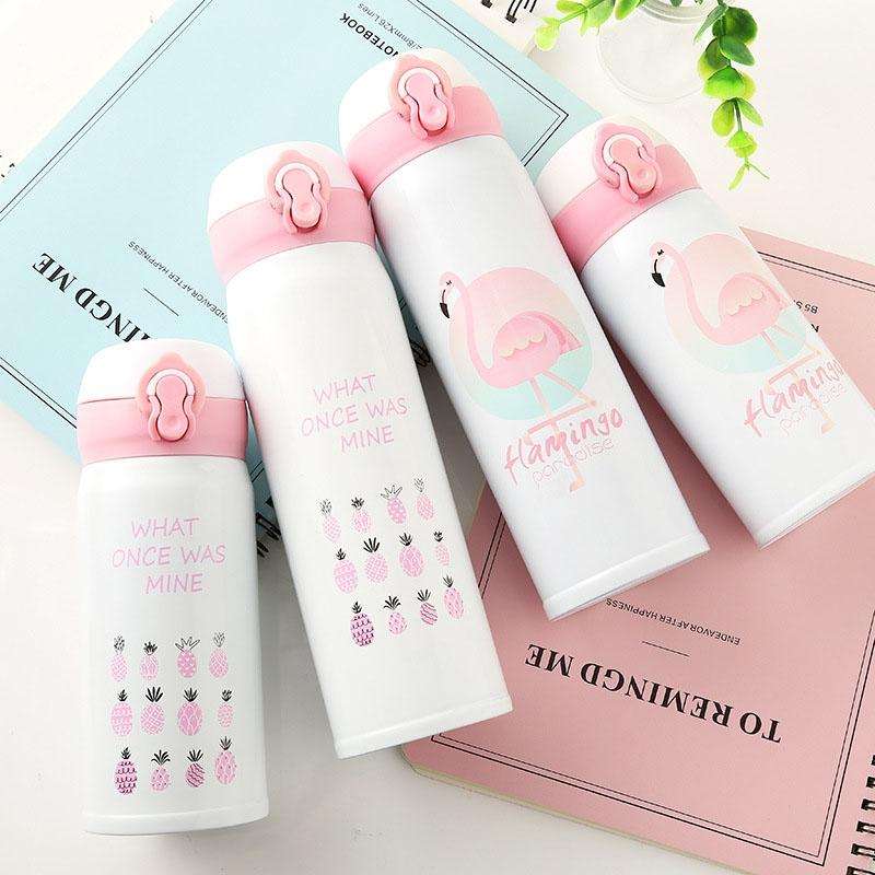 Flamingo Pattern Bouncing Vacuum Flask Mug Travel Stainless Steel Thermos Cup, Capacity:350ml(Pin...