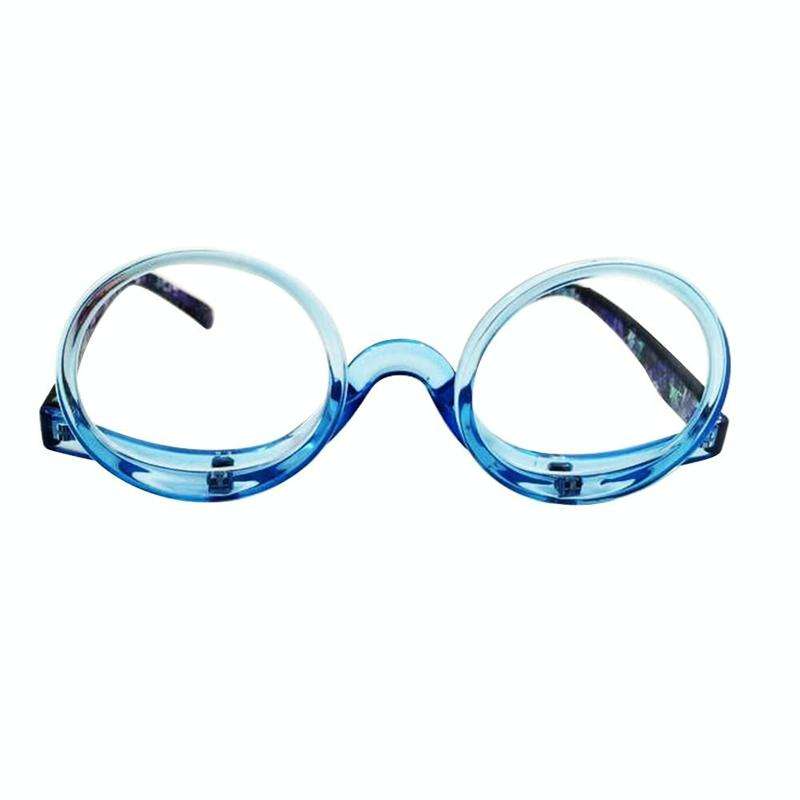 Makeup Magnifying Glass Presbyopic Glasses Flip Swivel Reading Glasses, Degree: +100(Blue Frame)