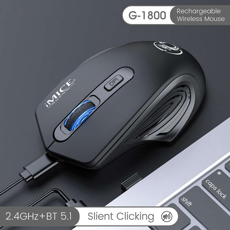 iMICE G-1800 Rechargeable 4 Buttons 1600 DPI 2.4GHz & Bluetooth Silent Wireless Mouse for Compute...