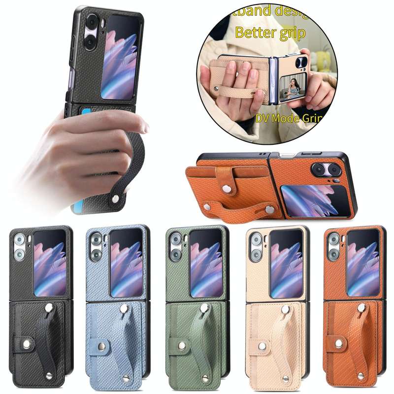 For OPPO Find N2 Flip Wristband Kickstand Card Wallet Back Cover Phone Case(Khaki)