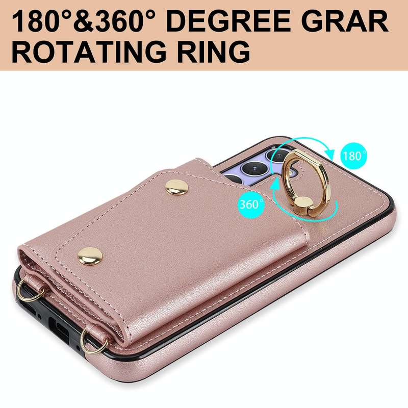 For Samsung Galaxy A54 5G Zipper Card Bag Phone Case with Dual Lanyard(Rose Gold)