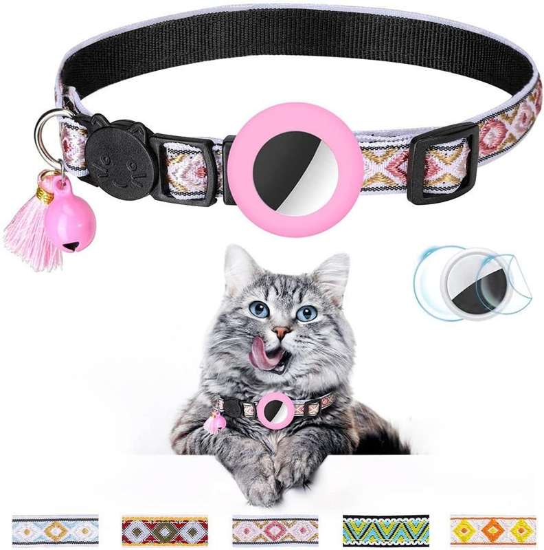 Pet Colored Bell Tassel Collar for Airtag Tracker(Pink)