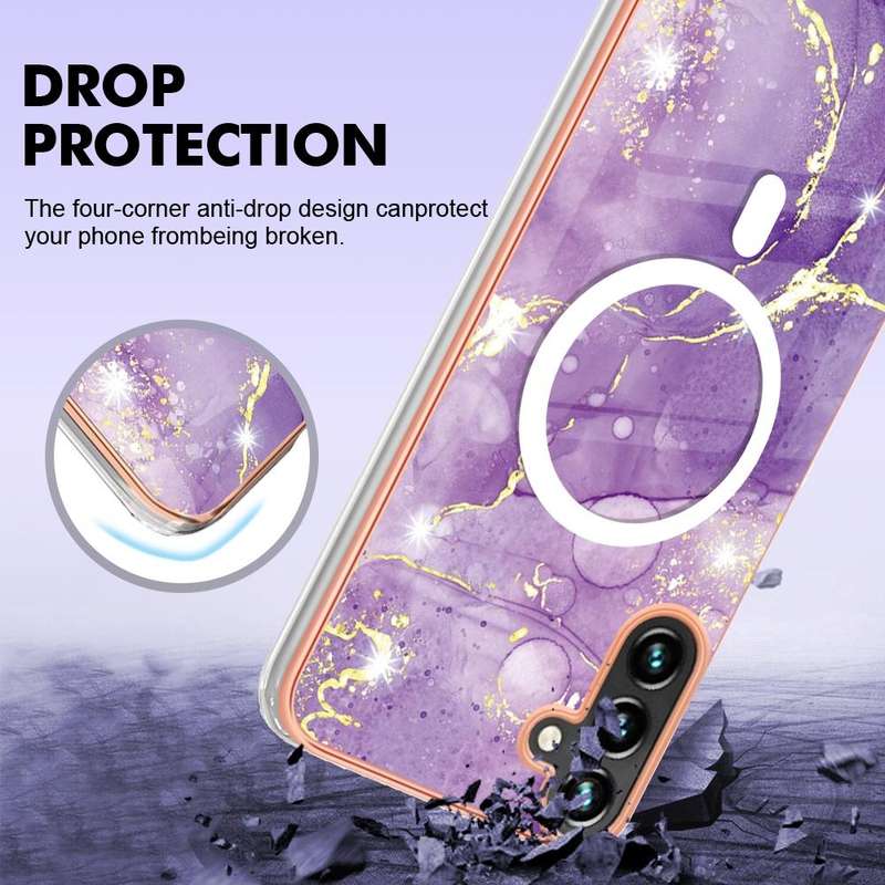 For Samsung Galaxy A54 5G Marble Pattern Dual-side IMD Magsafe TPU Phone Case(Purple 002)