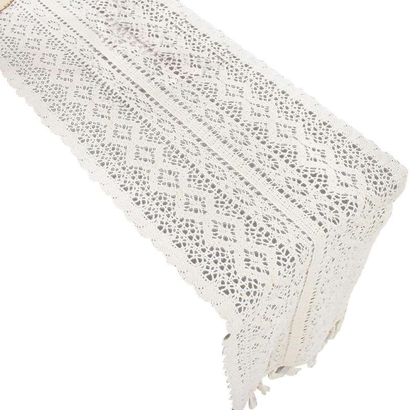Tassel Lace Floral Romance Retro Crochet Hollow Cotton Blend Table Runner Covers, Size:24x160cm(Y...
