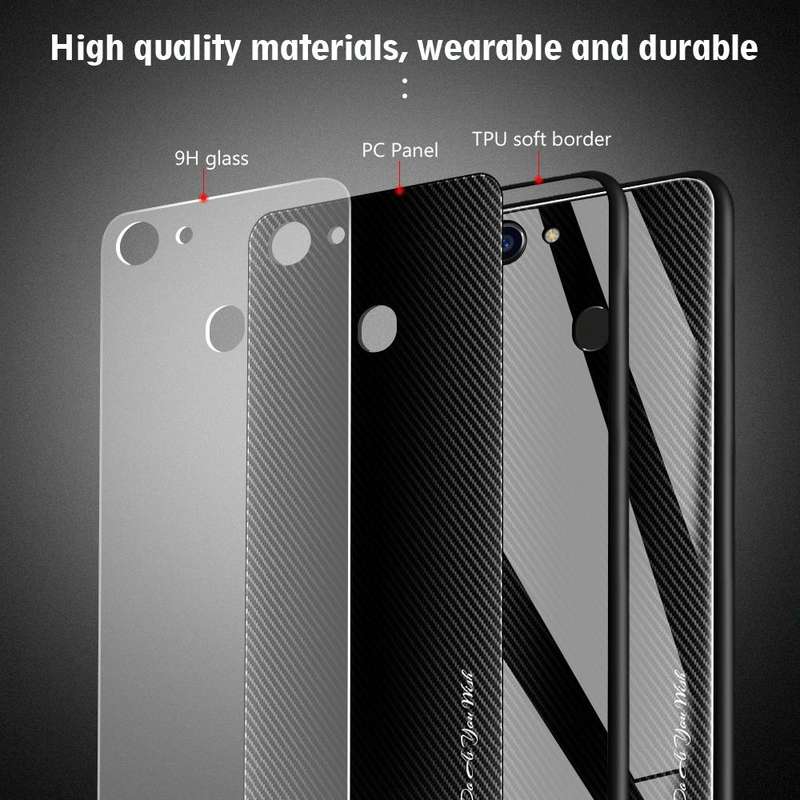For OPPO F5 Texture Gradient Glass Protective Case(Black)