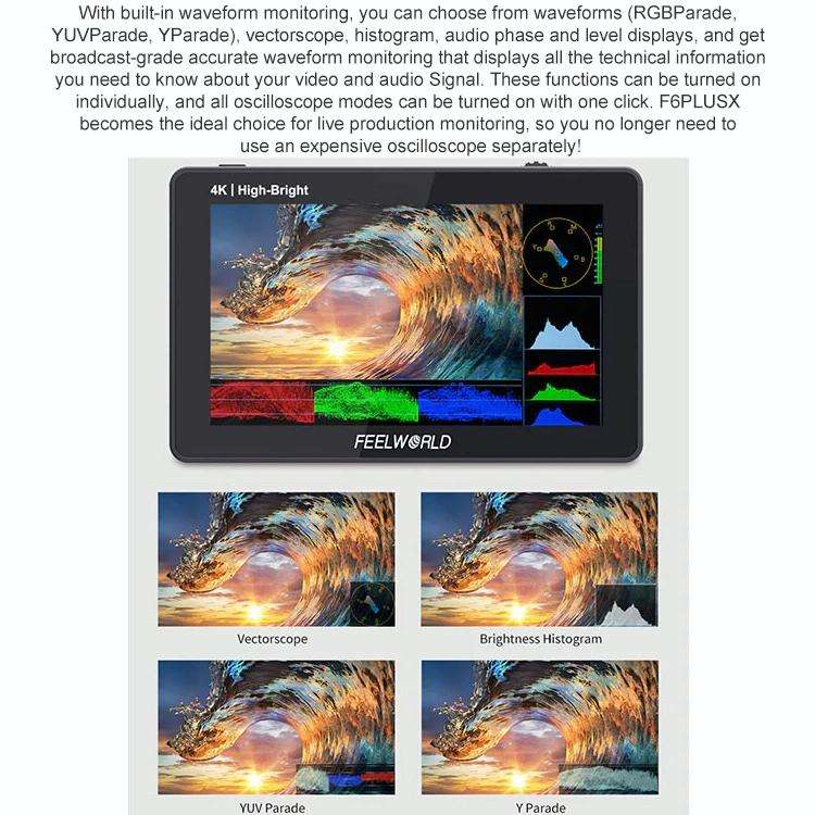 FEELWORLD F6 PLUSX 5.5 inch High Bright 1600nit Touch Screen DSLR Camera Field Monitor IPS FHD192...