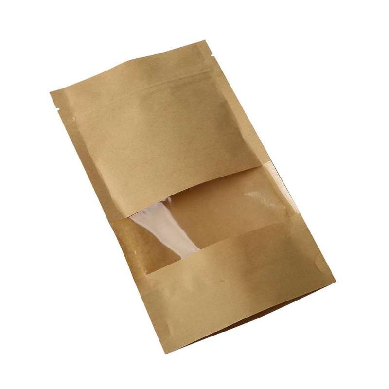 50 PCS Zipper Self Sealing Kraft Paper Bag with Window Stand Up for Gifts/Food/Candy/Tea/Party/We...