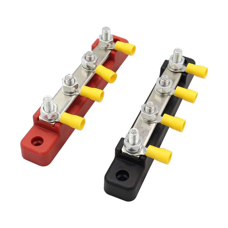 CP-3120 1 Pair 150A 12-48V RV Yacht Single-row 2-way Busbar with 8pcs Terminals(Black + Red)