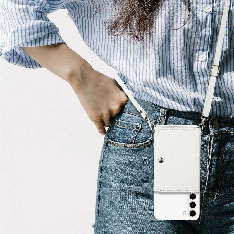 For Samsung Galaxy S23 5G Crossbody Lanyard Wallet Card Bag Phone Case(White)