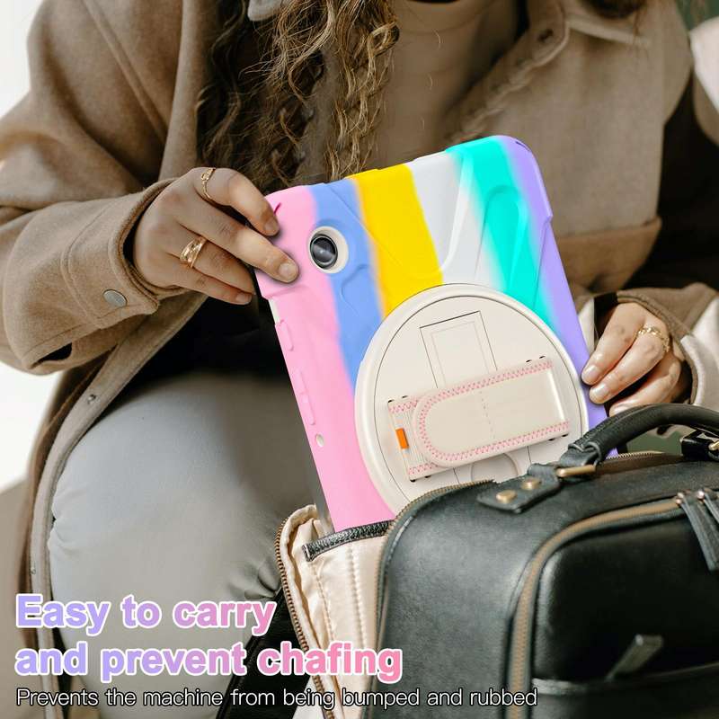 For Samsung Galaxy Tab A9+ Rotary Handle Grab TPU + PC Tablet Case(Colorful Pink)