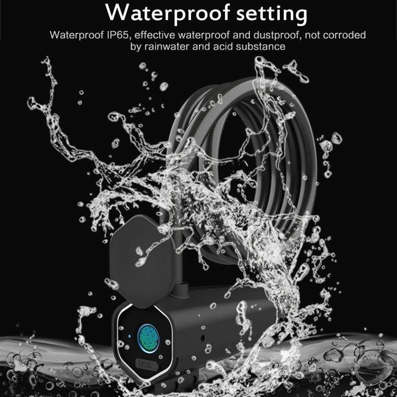 W16 IP65 Waterproof Fingerprint Lock Steel Rope Anti-theft Electric Car Lock Bluetooth APP Electr...