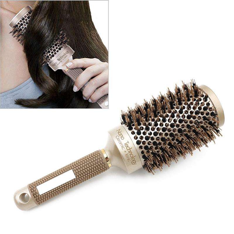 Ceramic Aluminium Hair Comb Round Brush with Nylon Bristle Professional Barber Styling Hair Brush...