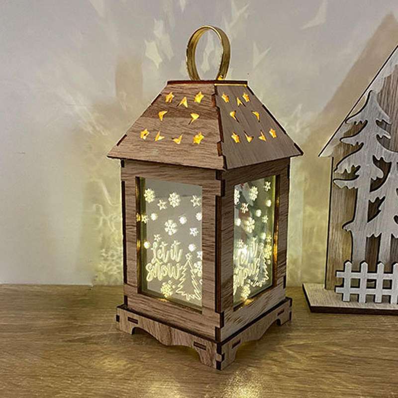 Wooden Christmas Decoration Wind Lantern LED Luminous Ornaments Portable Lantern Holiday Lights, ...