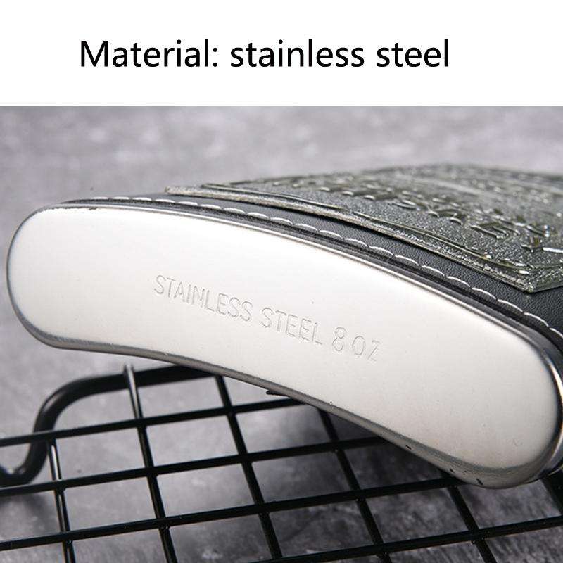 Portable Stainless Steel Hip Flask Set With Wine Glass Funnel, Style: 7OZ Black Leather Old Man Gray