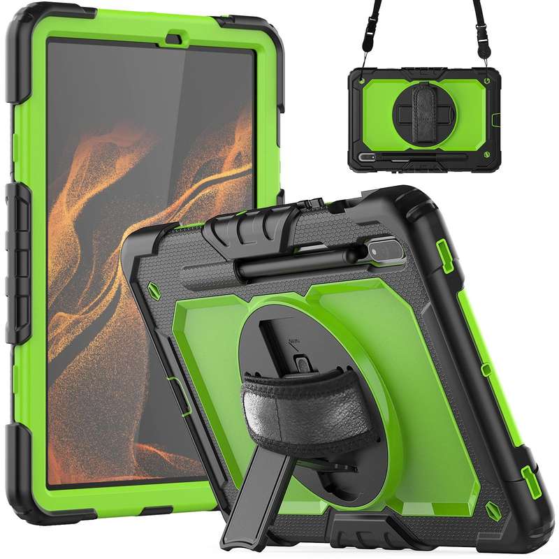 For Samsung Galaxy Tab S8 11 inch SM-X700 Silicone + PC Tablet Case with Shoulder Strap(Black+Yel...