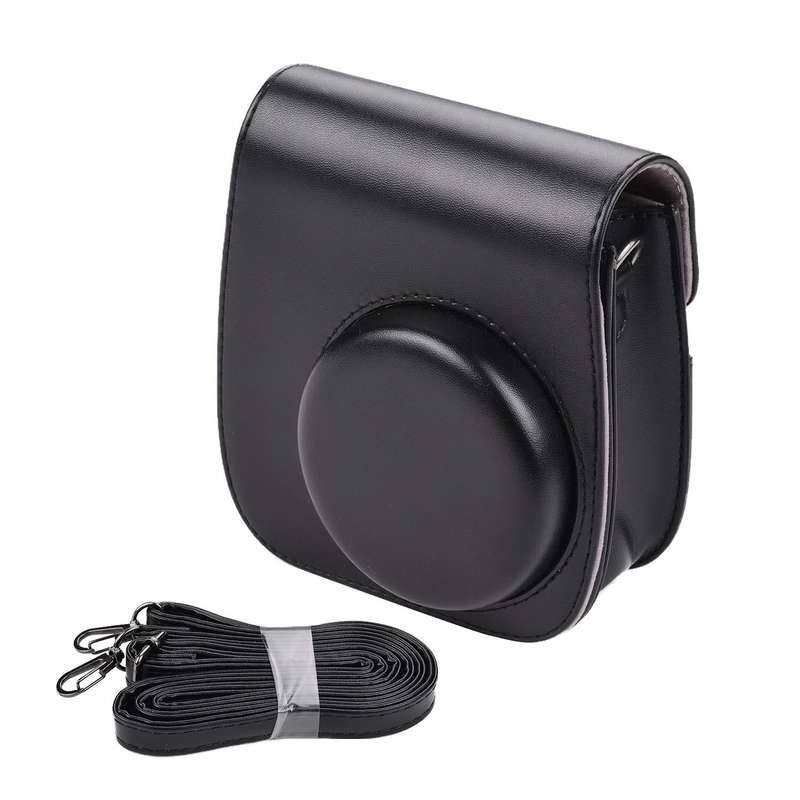 Solid Color Full Body Camera Leather Case Bag with Strap for FUJIFILM Instax mini 11 (Black)