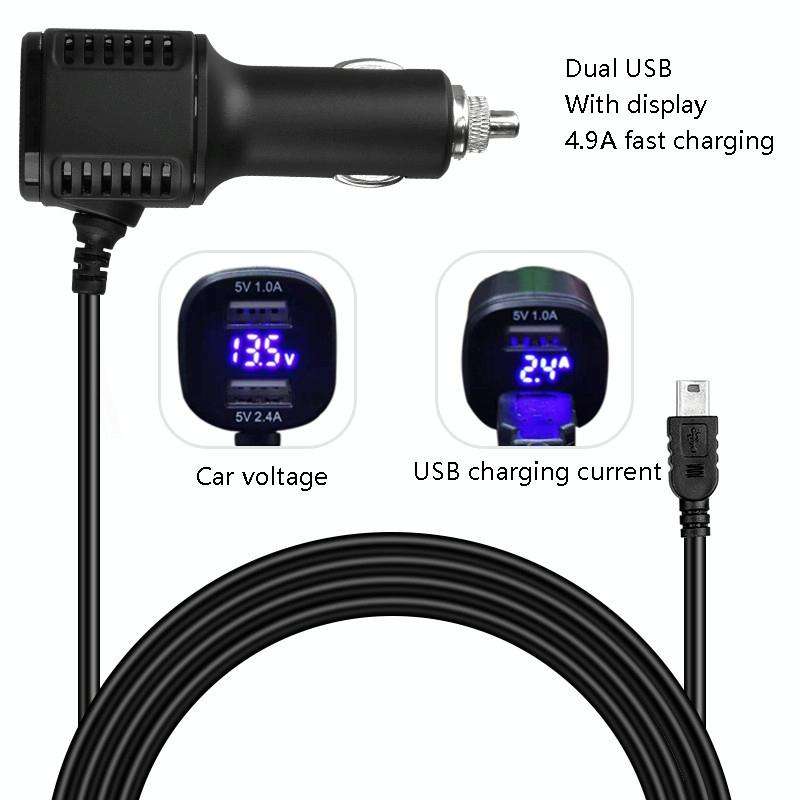 H519 Car Charger Driving Recorder Power Cord Dual USB With Display Charging Line, Specification: ...