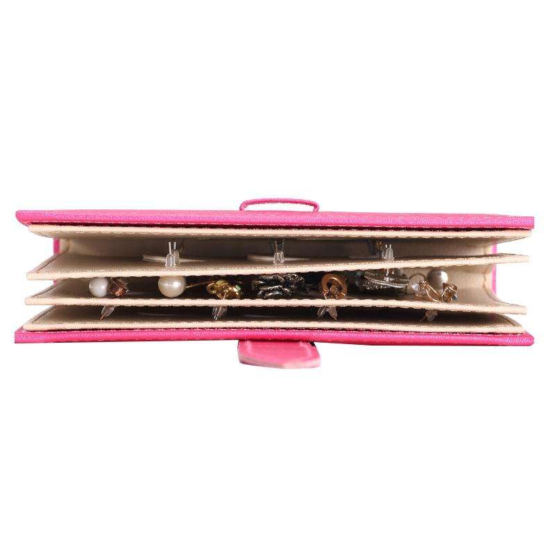 Portable PU Leather Storage Box Necklace Jewelry Display Box Organizer(Pink)