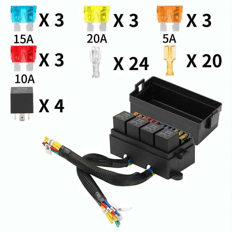 12V 5 Pin Car Modified 12 Slots Relay Fuse Box with Cable