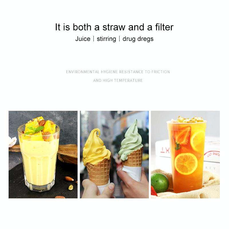 Washable Stainless Steel Straw Spoon Filter Slip Tea Tableware(Pink)