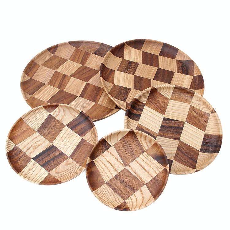 Wooden Tray Dinner Plate Household Fruit Cake Dessert Plate Wooden Dish Round 18cm