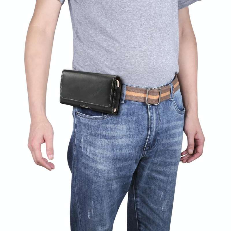 Men Lambskin Texture Multi-functional Universal Mobile Phone Waist Pack Leather Case for 6.3 Inch...