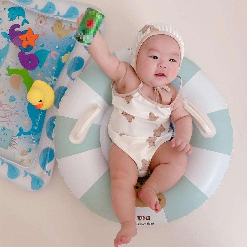Children Adult Cartoon Inflatable Swimming Ring, Pattern: Blue White Striped Bear