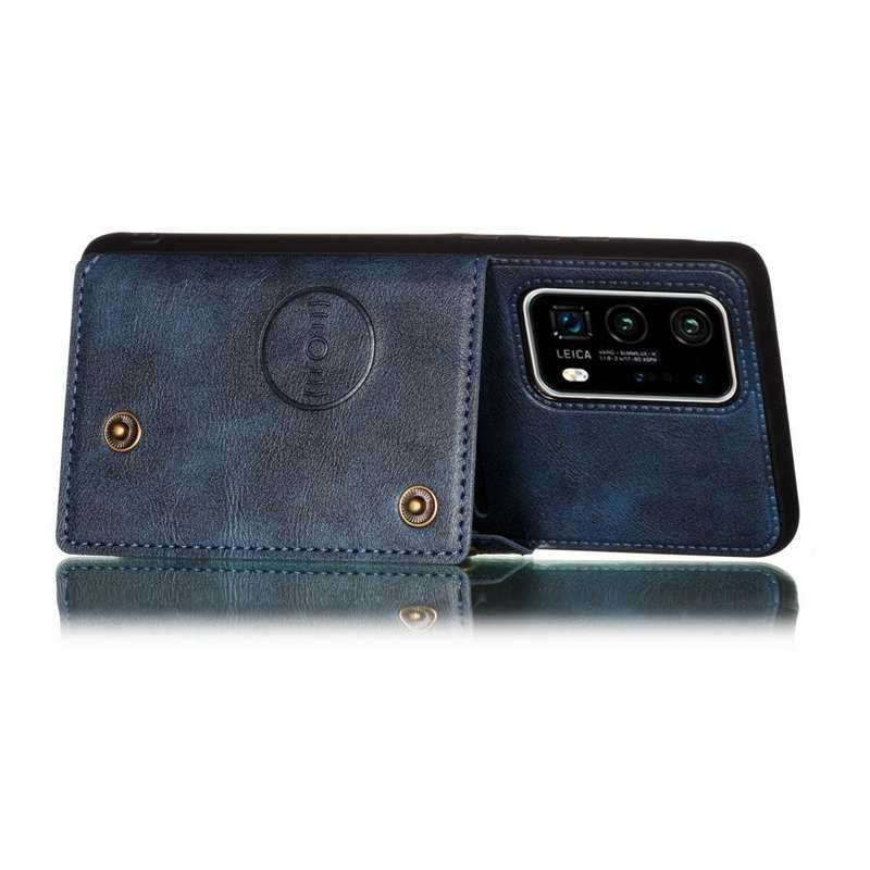 For Huawei P40 Pro PU + TPU Shockproof Magnetic Protective Case with Card Slots(Blue)