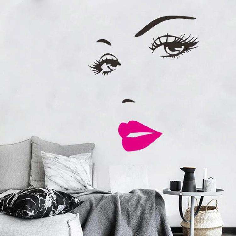 Sexy Lips Woman Portrait Beauty Salon Bedroom Living Room Decoration PVC Wall Sticker(Pink)