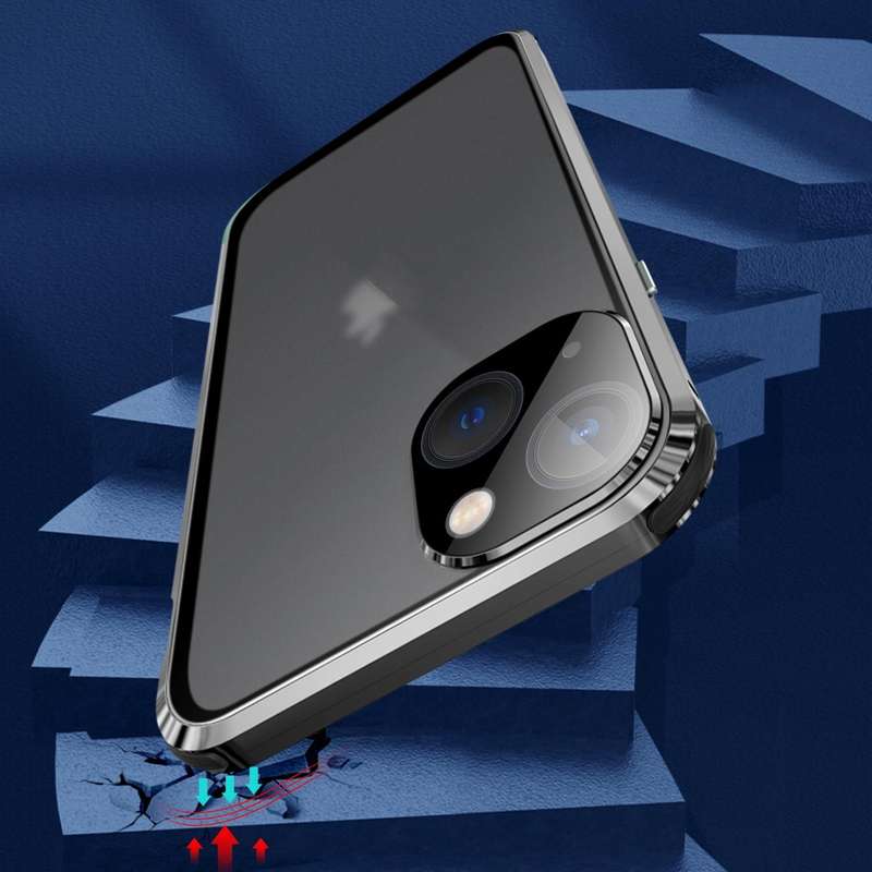 For iPhone 15 Anti-peeping Magnetic Tempered Glass Phone Case(Purple)