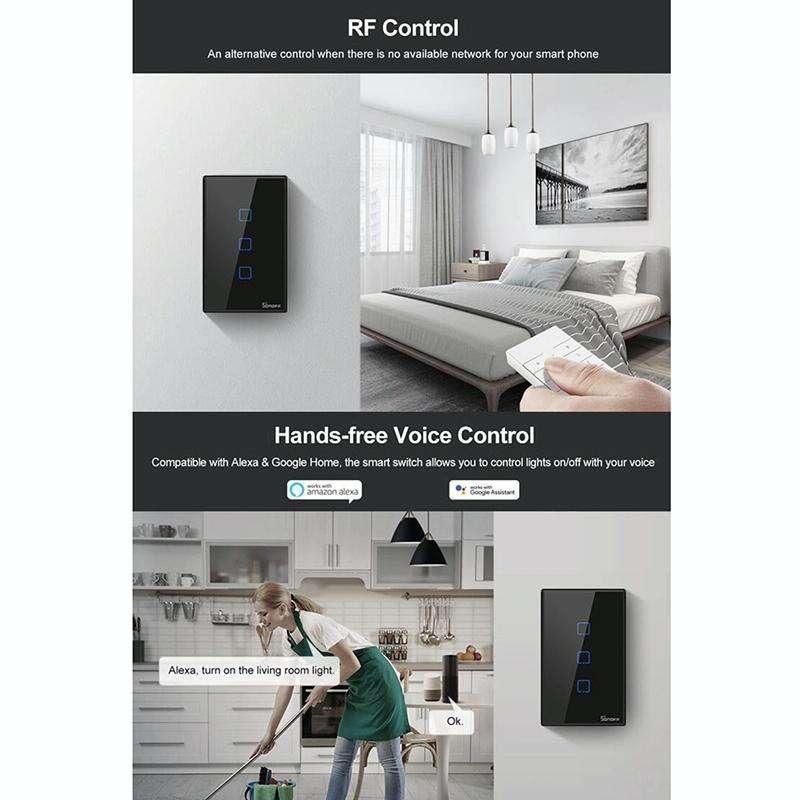 Sonoff T3 US-TX 433 RF WIFI Smart Remote Control Wall Touch Switch, US Plug, Style:Single Button