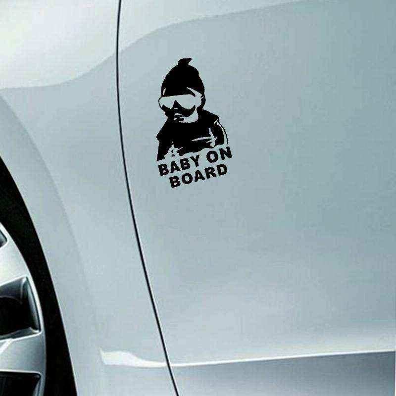 20pcs 14*9CM BABY ON BOARD Cool Rear Reflective Sunglasses Child Car Stickers Warning Decals(Black)