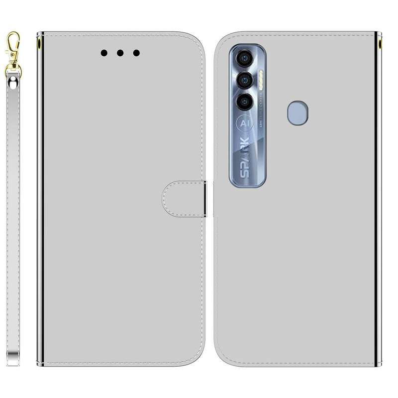 For Tecno Spark 7 Pro Imitated Mirror Surface Horizontal Flip Leather Phone Case(Silver)