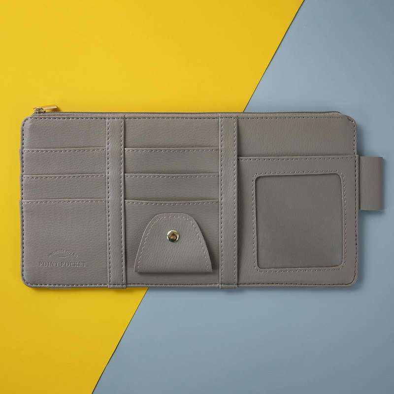Car Sun Visor Storage Glasses Card Holder Mobile Phone Storage Bag(Zipper Gray)