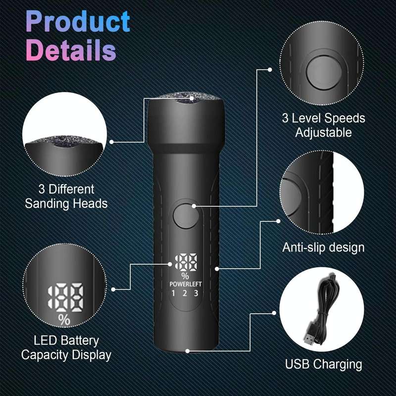 Electric Foot File Pedicure Kit Waterproof Feet Callus Remover, Spec: Matte Black
