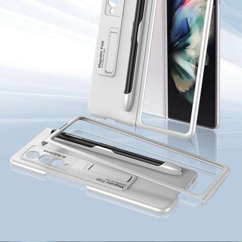 For Samsung Galaxy Z Fold3 5G GKK Ultra-thin PC Phone Flip Case with Holder & Pen Slot(Silver)