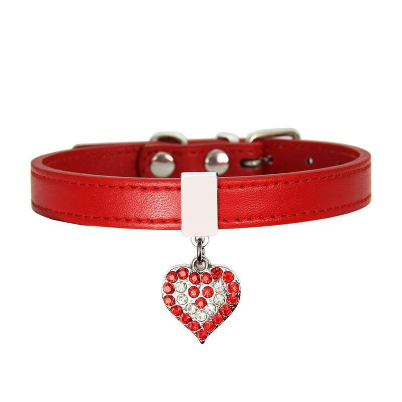 Heart Shaped Pendant PU Leather Dog Collar Pet Dog Leash, Size: XS 1.3-25cm(Red)