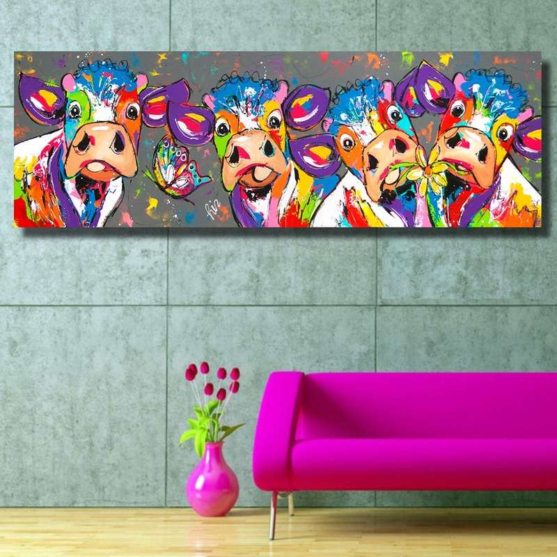 Colorful Cows Home Decoration Canvas Painting HD Inkjet Frameless Painting Core, Size:40120cm