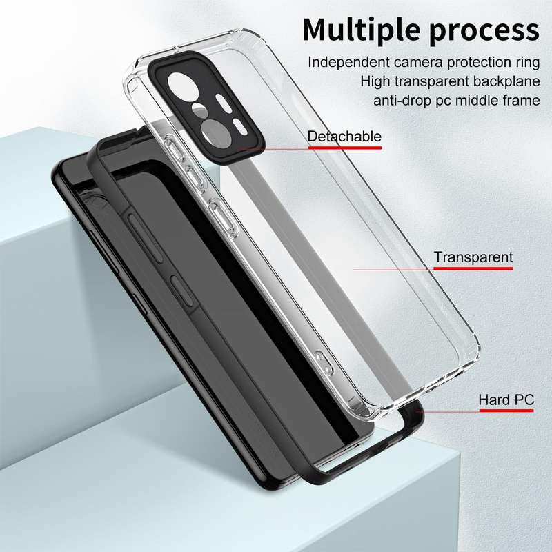 For Xiaomi 11T Pro 3 in 1 Clear TPU Color PC Frame Phone Case(Black)
