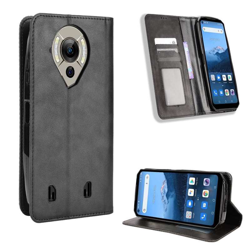 For Oukitel WP16 Magnetic Buckle Retro Texture Leather Phone Case(Black)